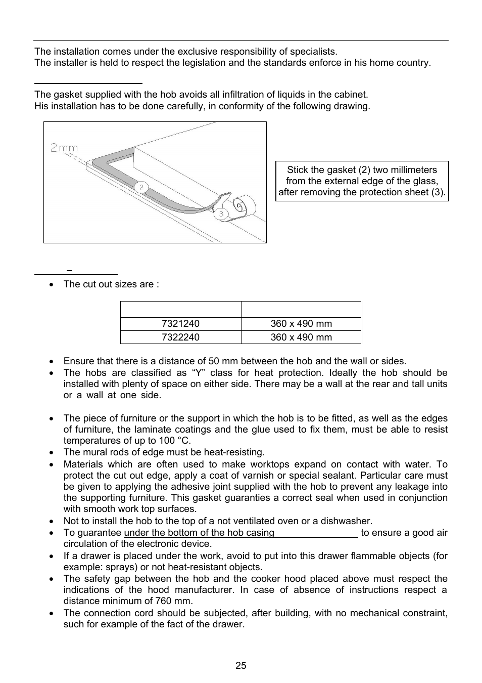 Installation instructions | Foster Induction Hobs 7322 240 User Manual | Page 12 / 14