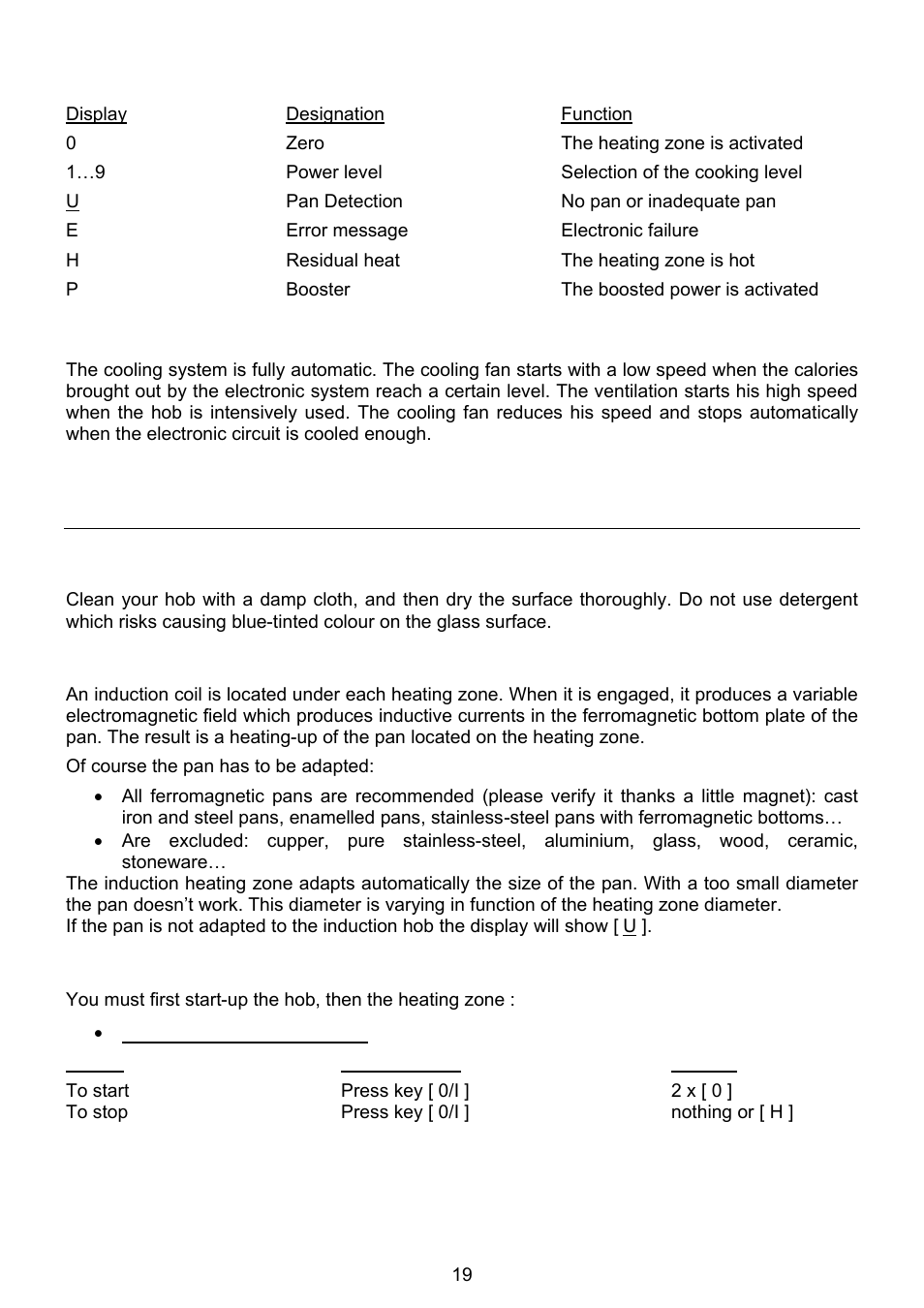 Starting-up and appliance management | Foster Induction Hobs 7322 240 User Manual | Page 6 / 14
