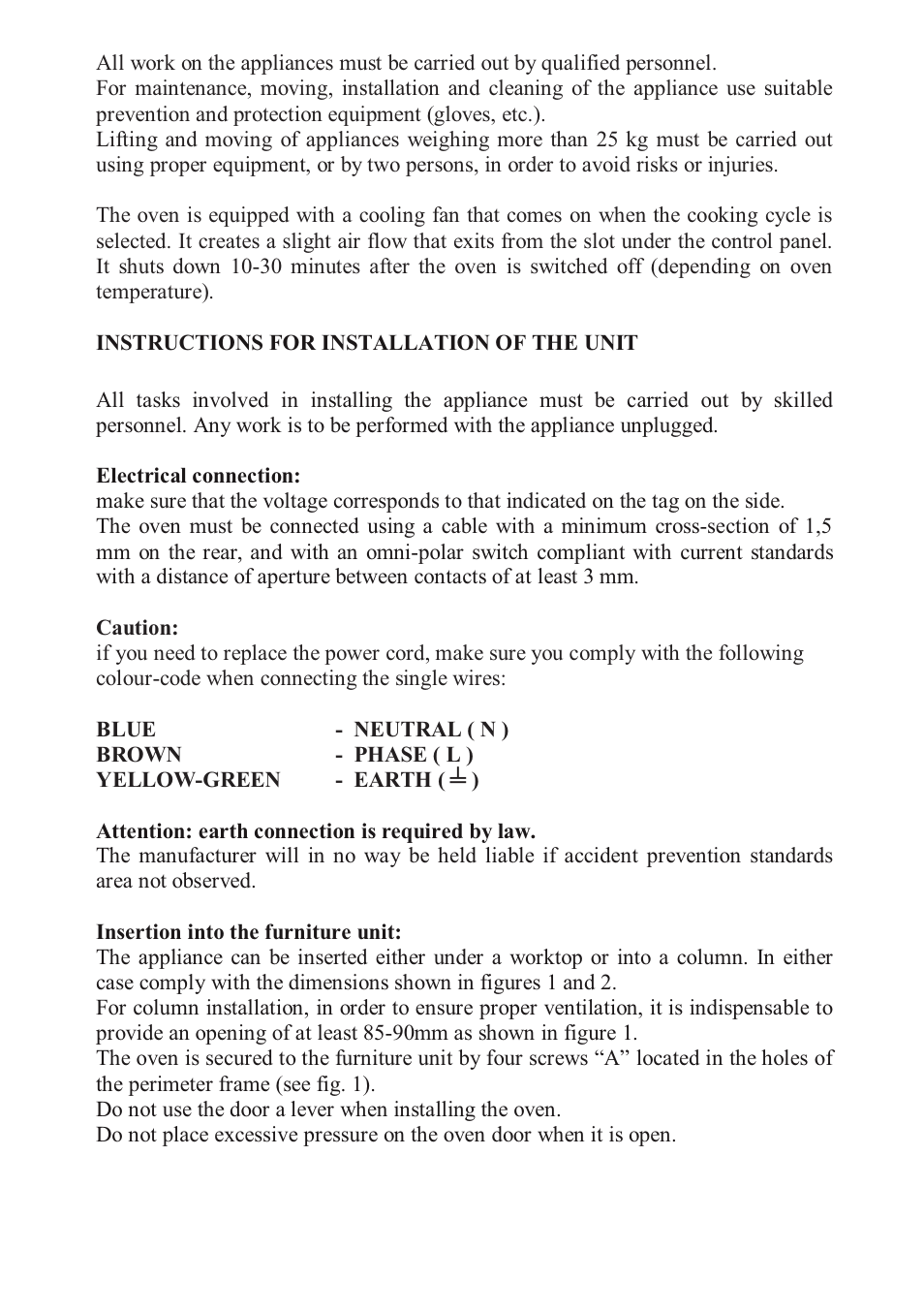 Foster BUILT-IN OVEN S4000 User Manual | Page 8 / 22