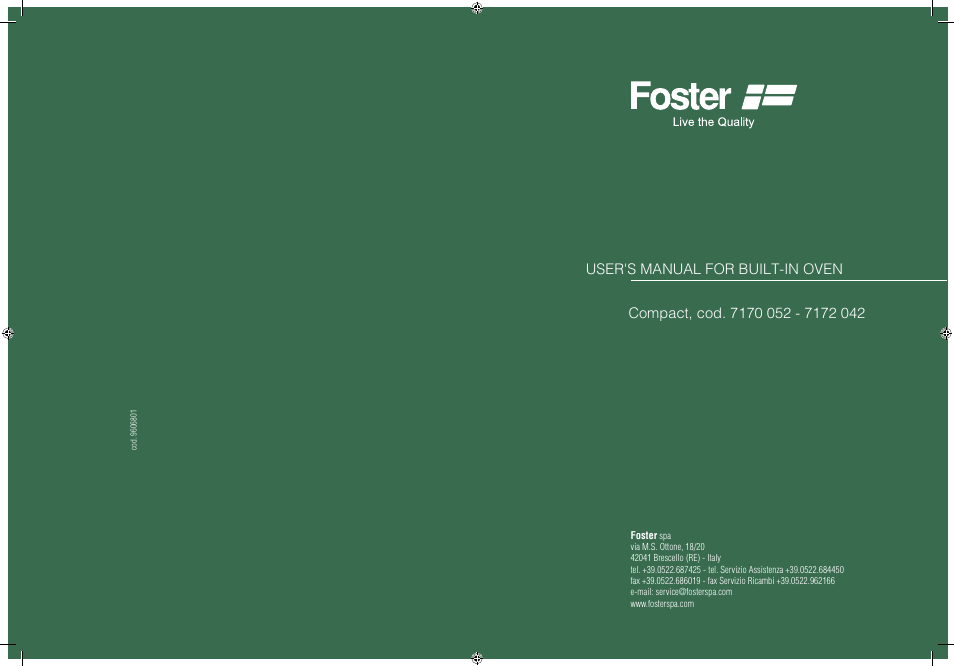 Foster BUILT-IN OVEN Compact 7170 052 User Manual | 18 pages