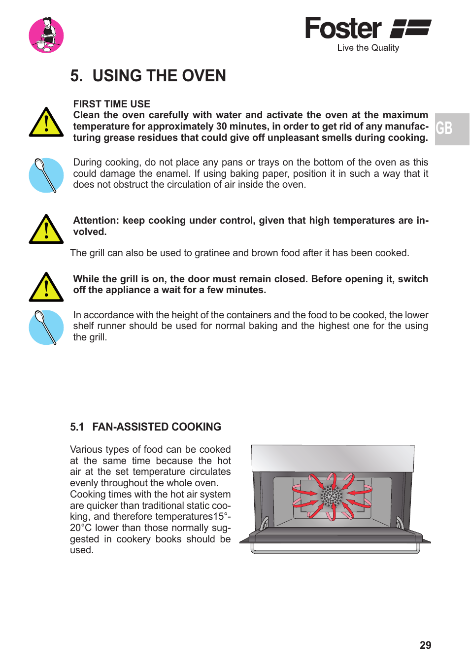Using the oven | Foster BUILT-IN OVEN Compact 7170 052 User Manual | Page 11 / 18