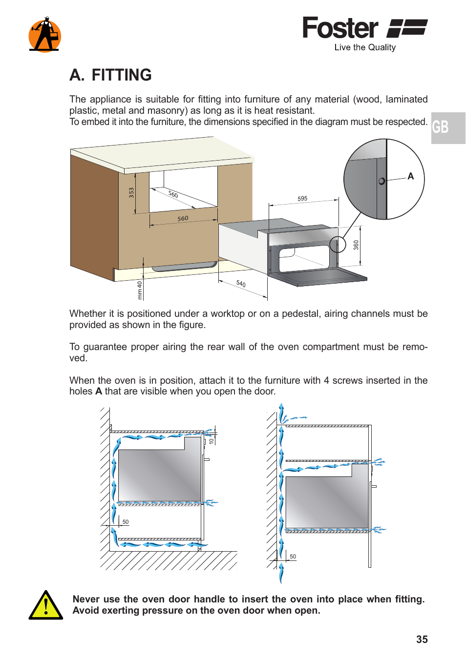 A. fitting | Foster BUILT-IN OVEN Compact 7170 052 User Manual | Page 17 / 18