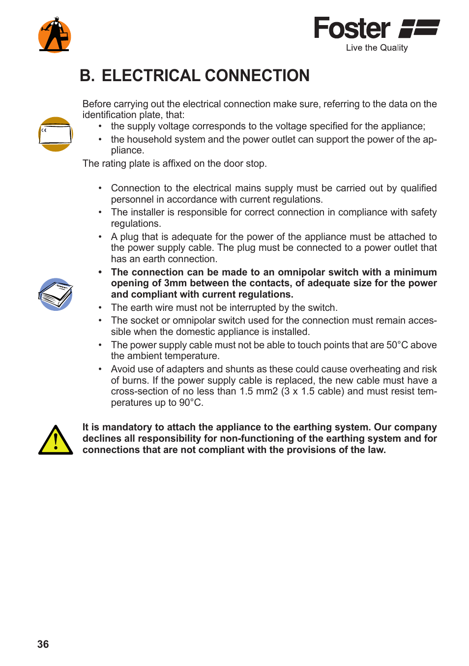 B. electrical connection | Foster BUILT-IN OVEN Compact 7170 052 User Manual | Page 18 / 18