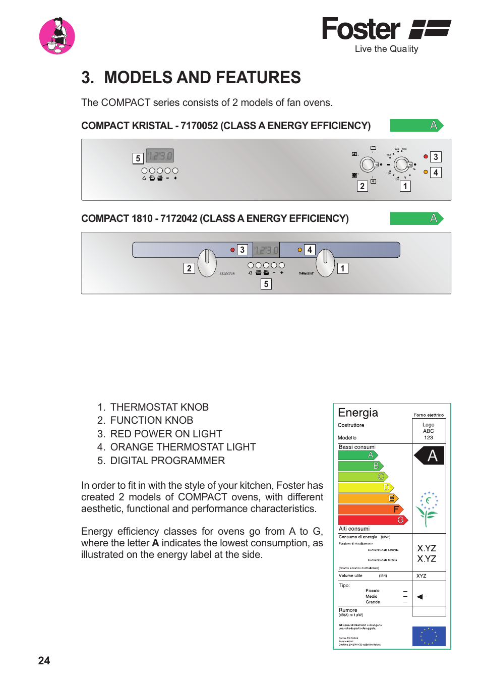 Models and features | Foster BUILT-IN OVEN Compact 7170 052 User Manual | Page 6 / 18