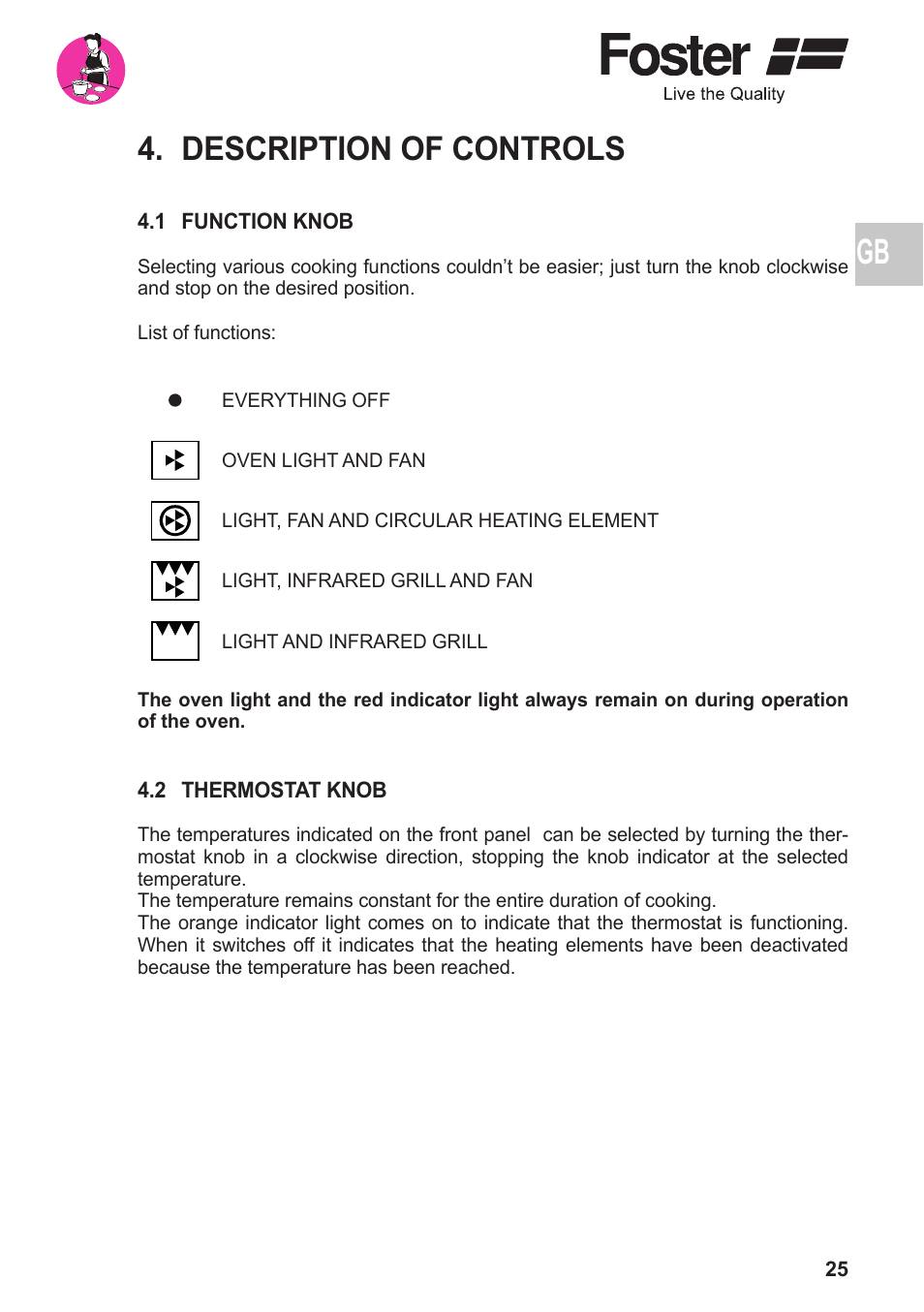 Description of controls | Foster BUILT-IN OVEN Compact 7170 052 User Manual | Page 7 / 18