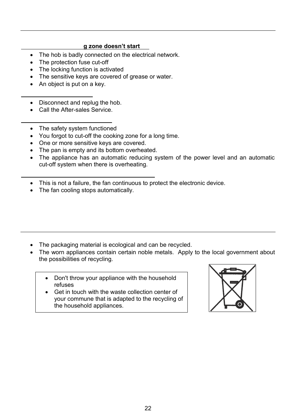 What to do in case of a problem, Environment protection | Foster Induction Teppan 7325 440 User Manual | Page 10 / 13