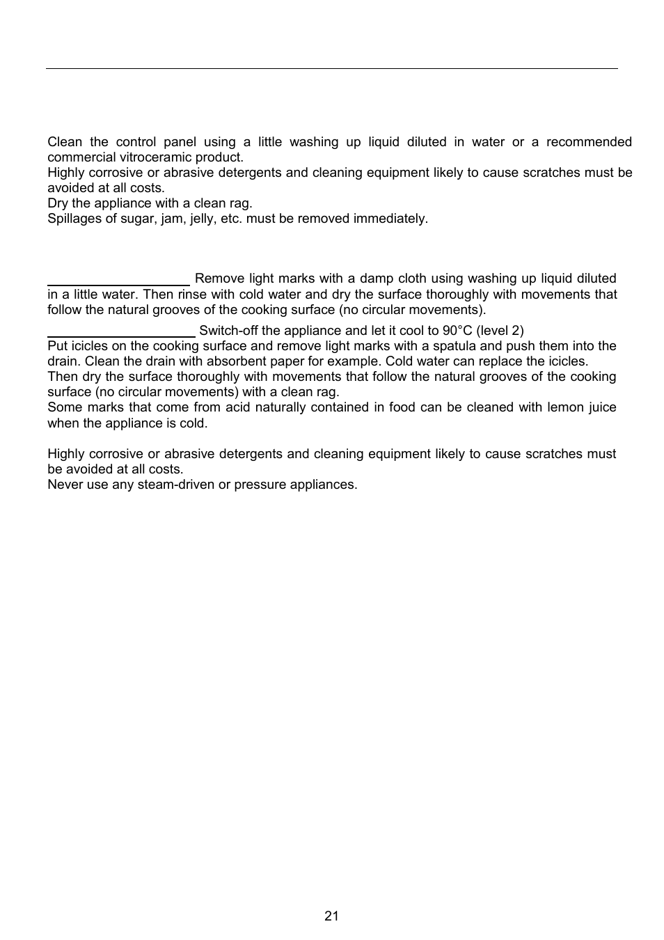Maintenance and cleaning | Foster Induction Teppan 7325 440 User Manual | Page 9 / 13