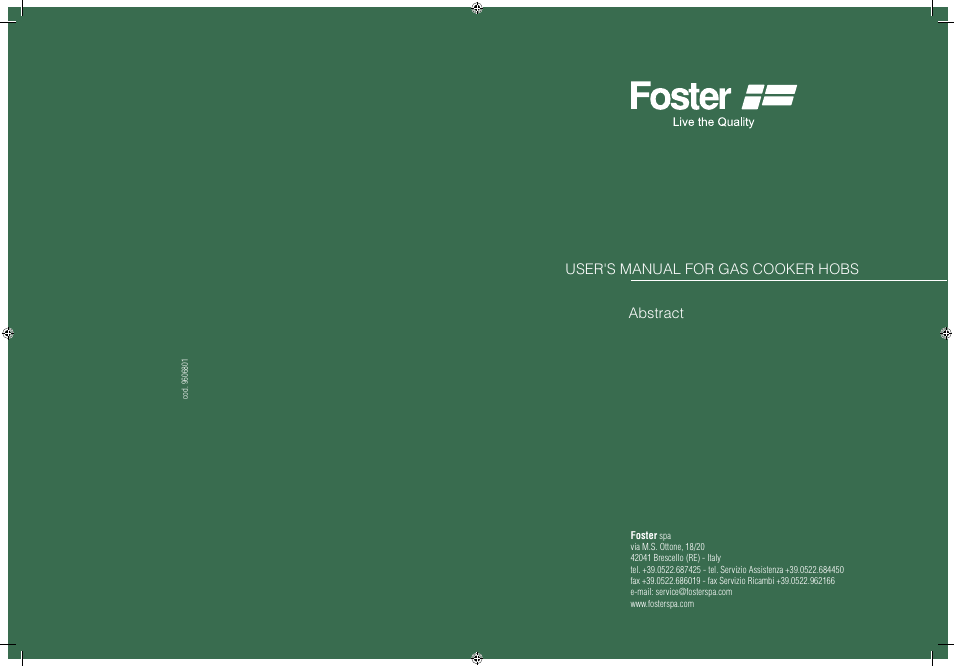 Foster Gas Cooker Hobs 9606801 User Manual | 35 pages