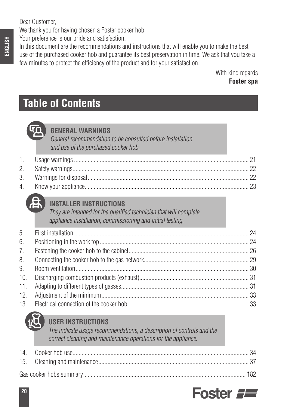 Foster Gas Cooker Hobs 9606801 User Manual | Page 2 / 35