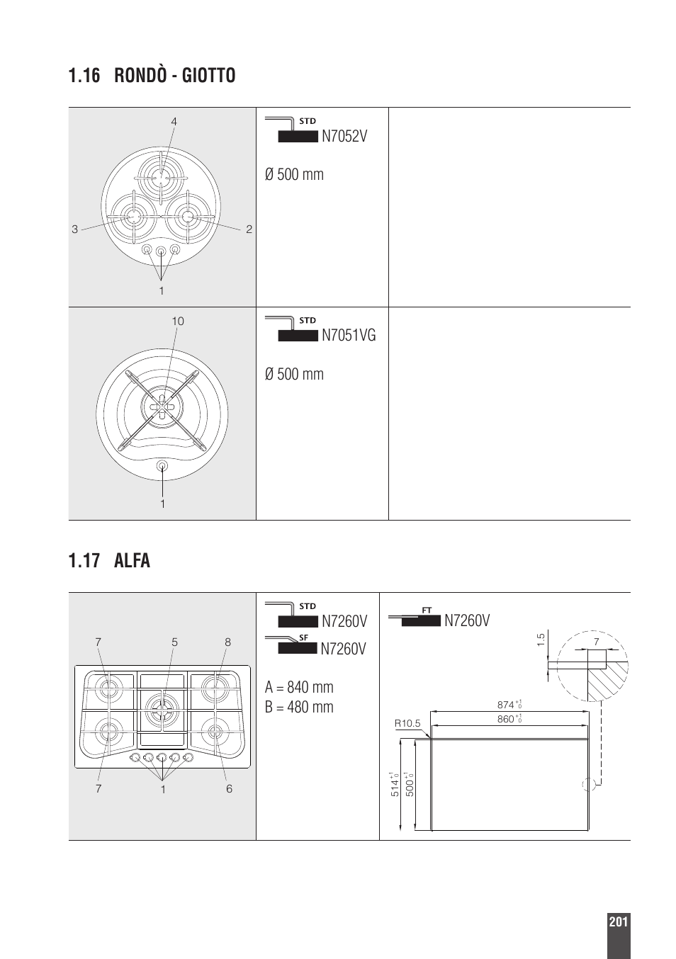 16 rondò - giotto, 17 alfa, N7260v | Foster Gas Cooker Hobs 9606801 User Manual | Page 35 / 35