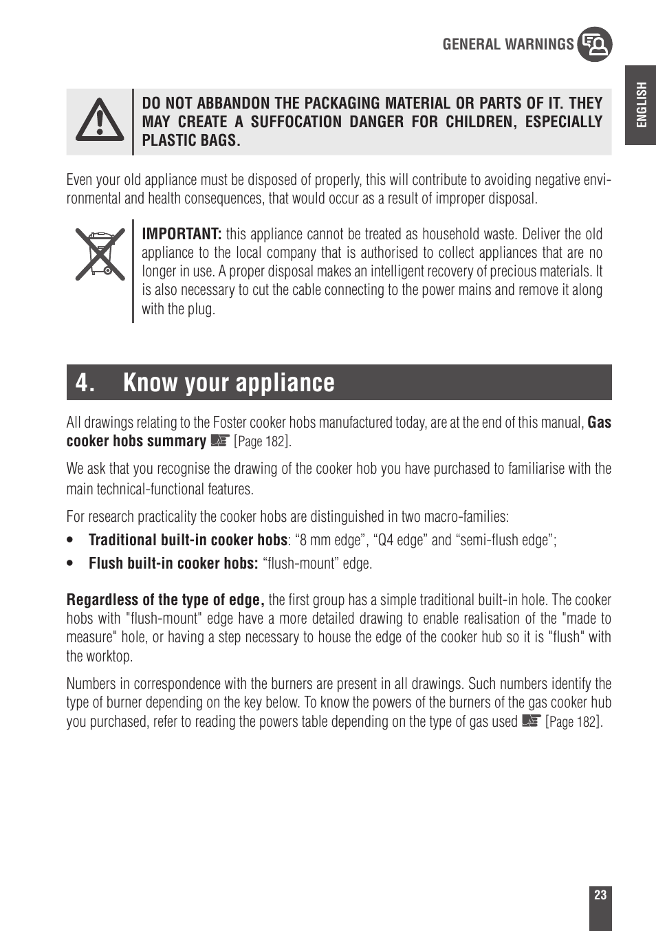 Know your appliance | Foster Gas Cooker Hobs 9606801 User Manual | Page 5 / 35