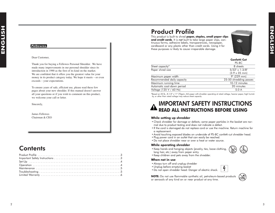 FELLOWES PS-8C User Manual | Page 3 / 10