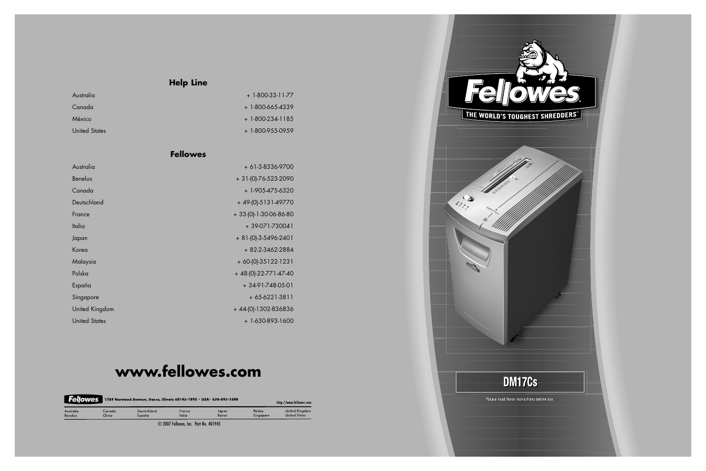 FELLOWES SHREDDERS DM17CS User Manual | 2 pages