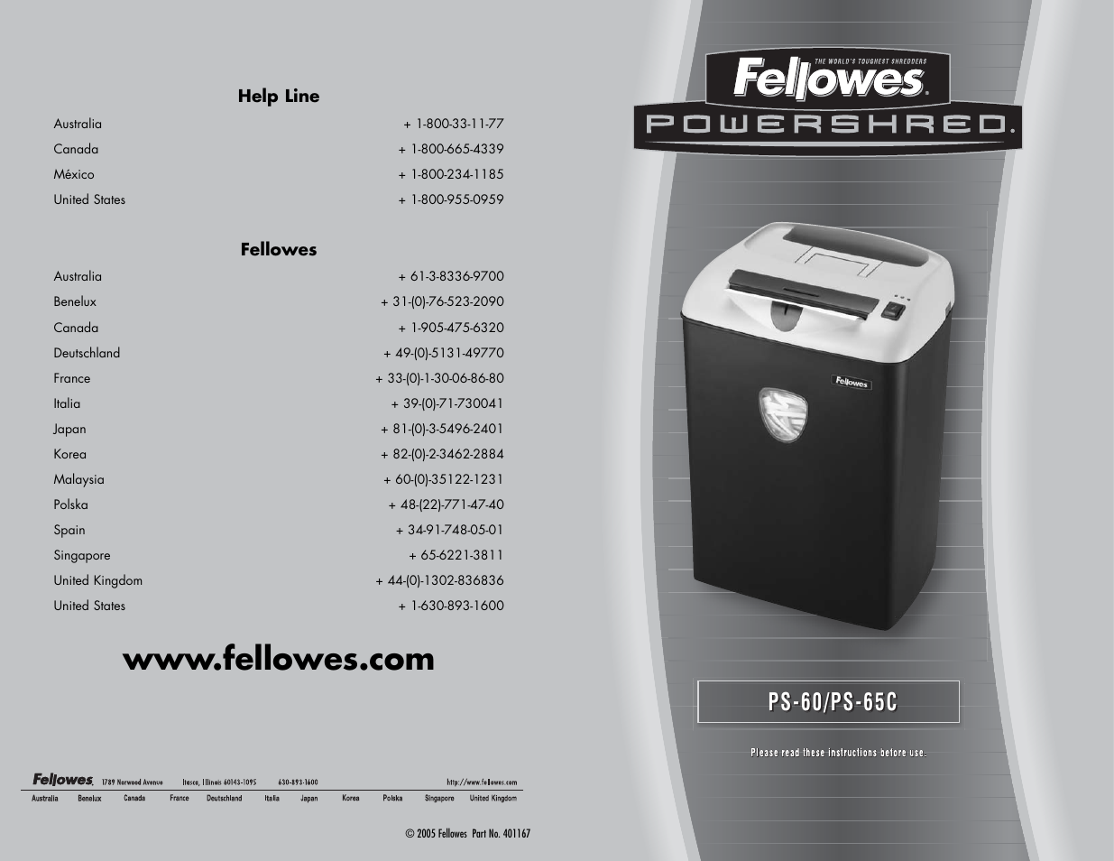 FELLOWES PS-65CPS-60 User Manual | 2 pages