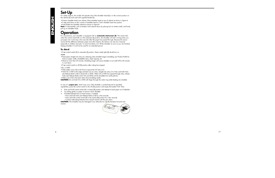 Set-up, Operation | FELLOWES DM12CT User Manual | Page 4 / 10