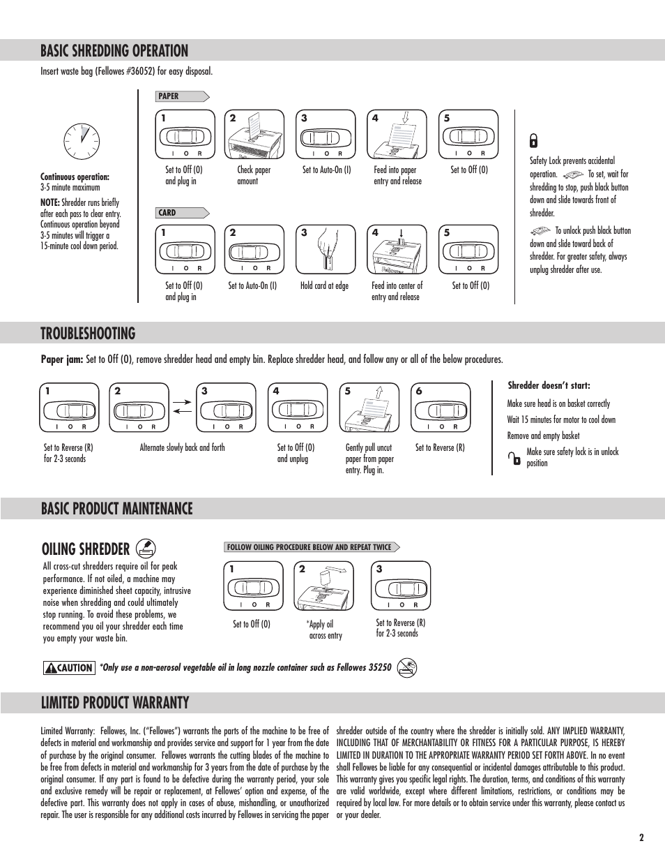 Basic shredding operation, Oiling shredder | FELLOWES POWERSHRED P-48C User Manual | Page 3 / 4