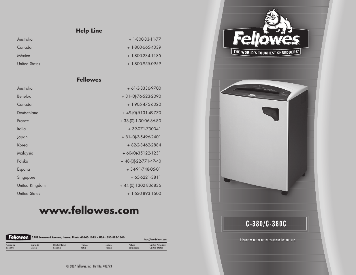 FELLOWES C-380 User Manual | 2 pages