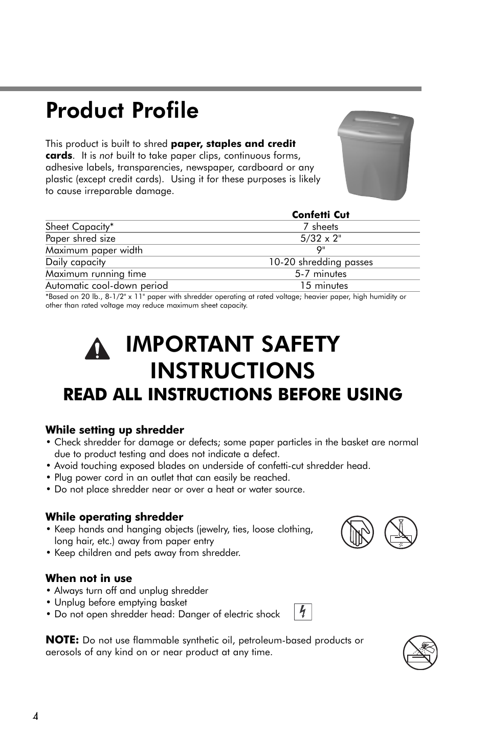 P500-2, S50-2, Product profile | Important safety instructions, Read all instructions before using | FELLOWES T440C User Manual | Page 4 / 8