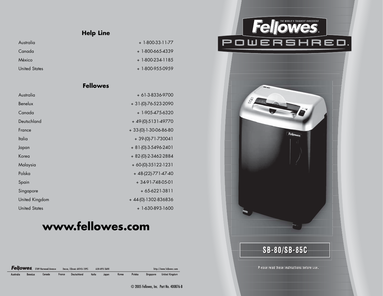 FELLOWES SB-85C User Manual | 2 pages