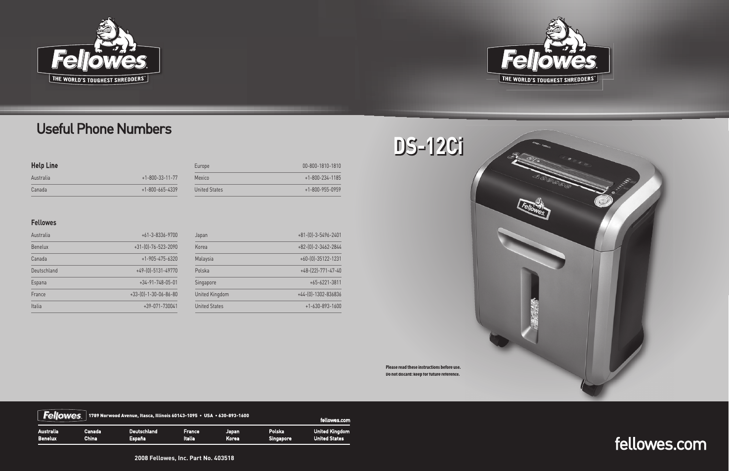 FELLOWES DS-12Ci User Manual | 5 pages