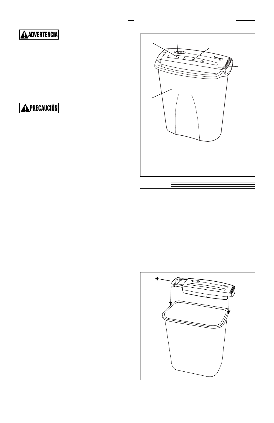 Normas importantes de seguridad, Piezas de la destructora armado | FELLOWES P-5+ User Manual | Page 9 / 12