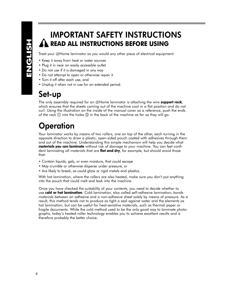 Important safety instructions, S e t- u p, Read all instructions before using | FELLOWES EXL 125-2 User Manual | Page 6 / 11