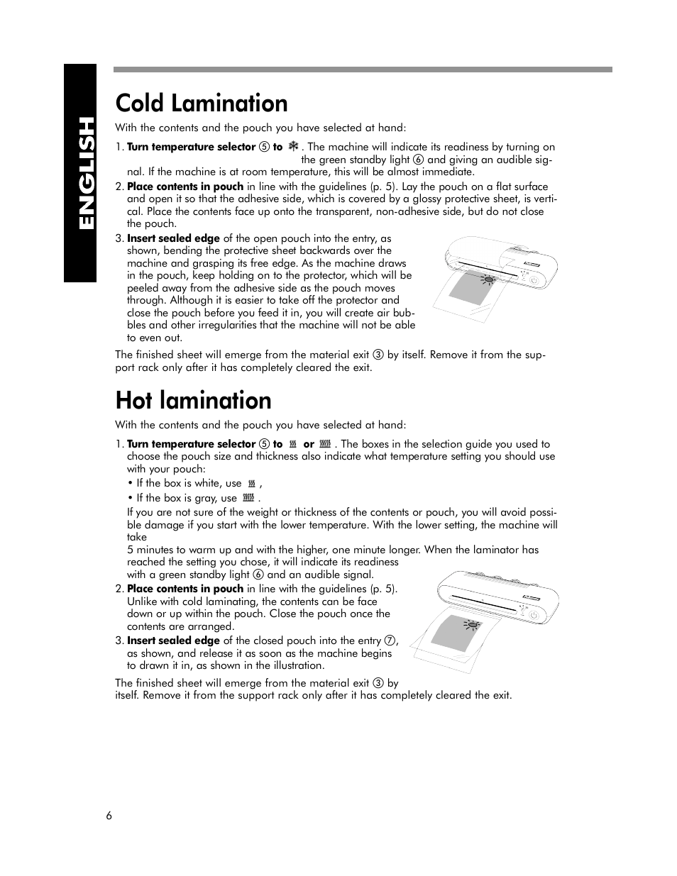 Cold lamination, Hot lamination | FELLOWES EXL 125-2 User Manual | Page 8 / 11