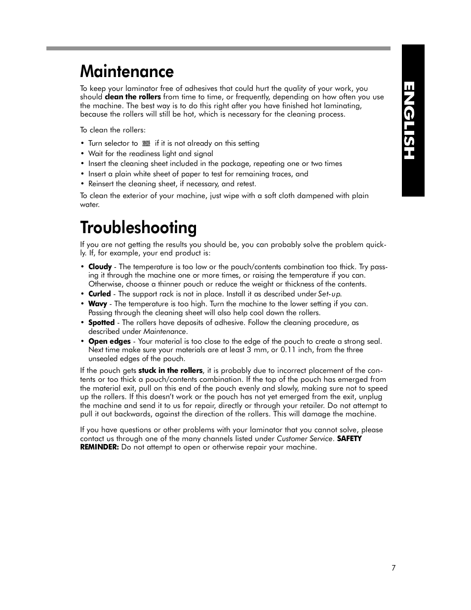 Troubleshooting | FELLOWES EXL 125-2 User Manual | Page 9 / 11