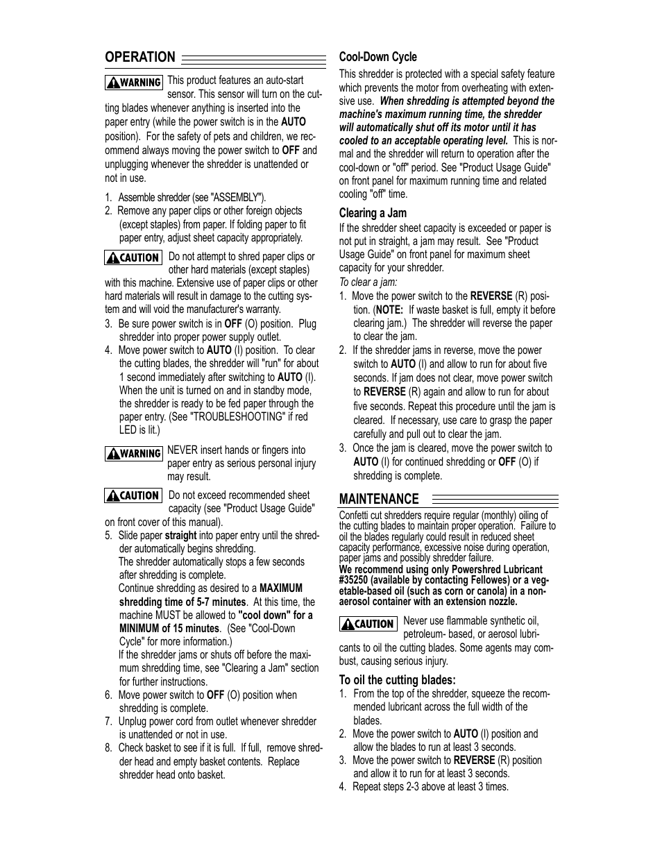 Operation, Maintenance | FELLOWES CC4-2 User Manual | Page 3 / 4
