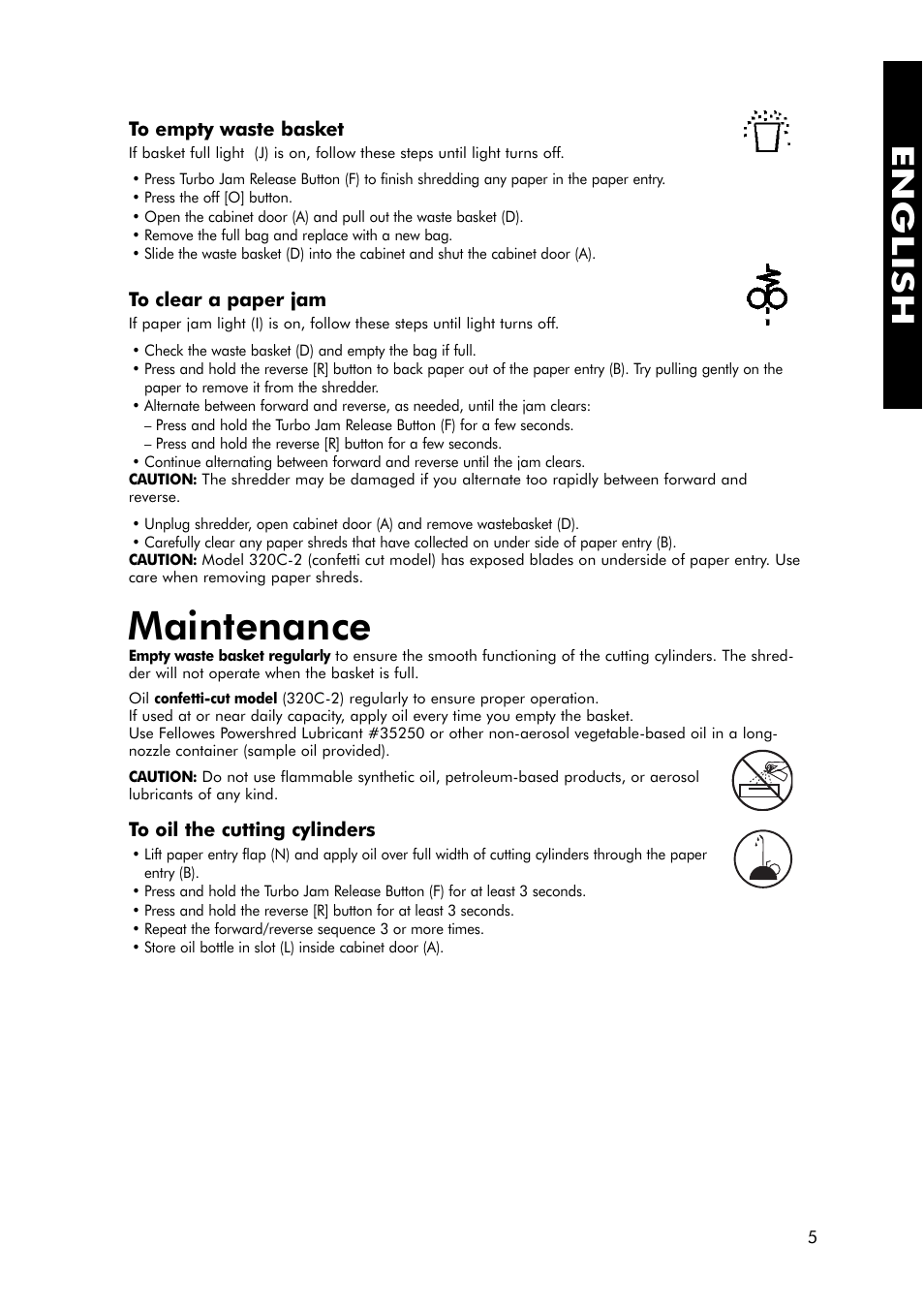 Maintenance, English | FELLOWES 320-2 User Manual | Page 6 / 21