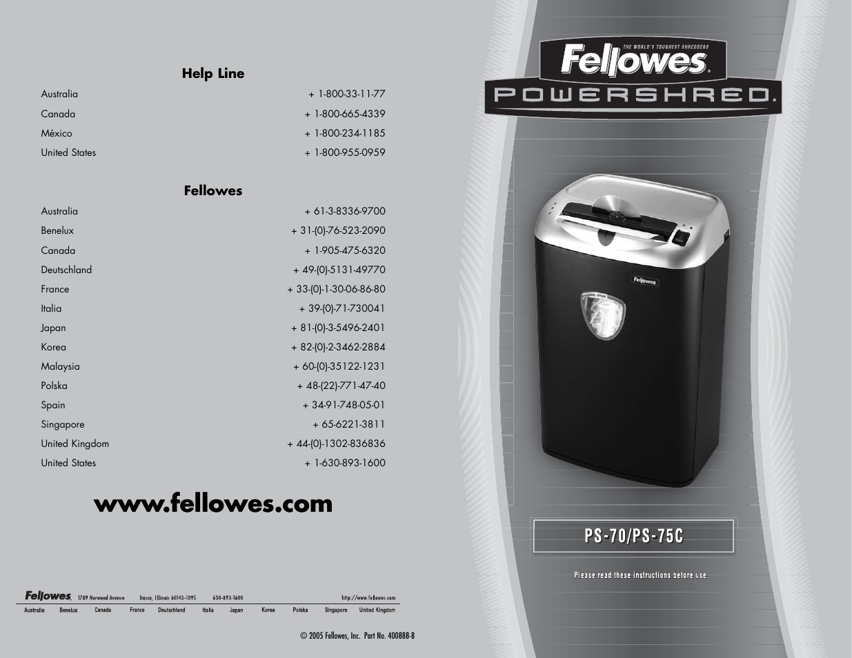 FELLOWES PS-70 User Manual | 2 pages