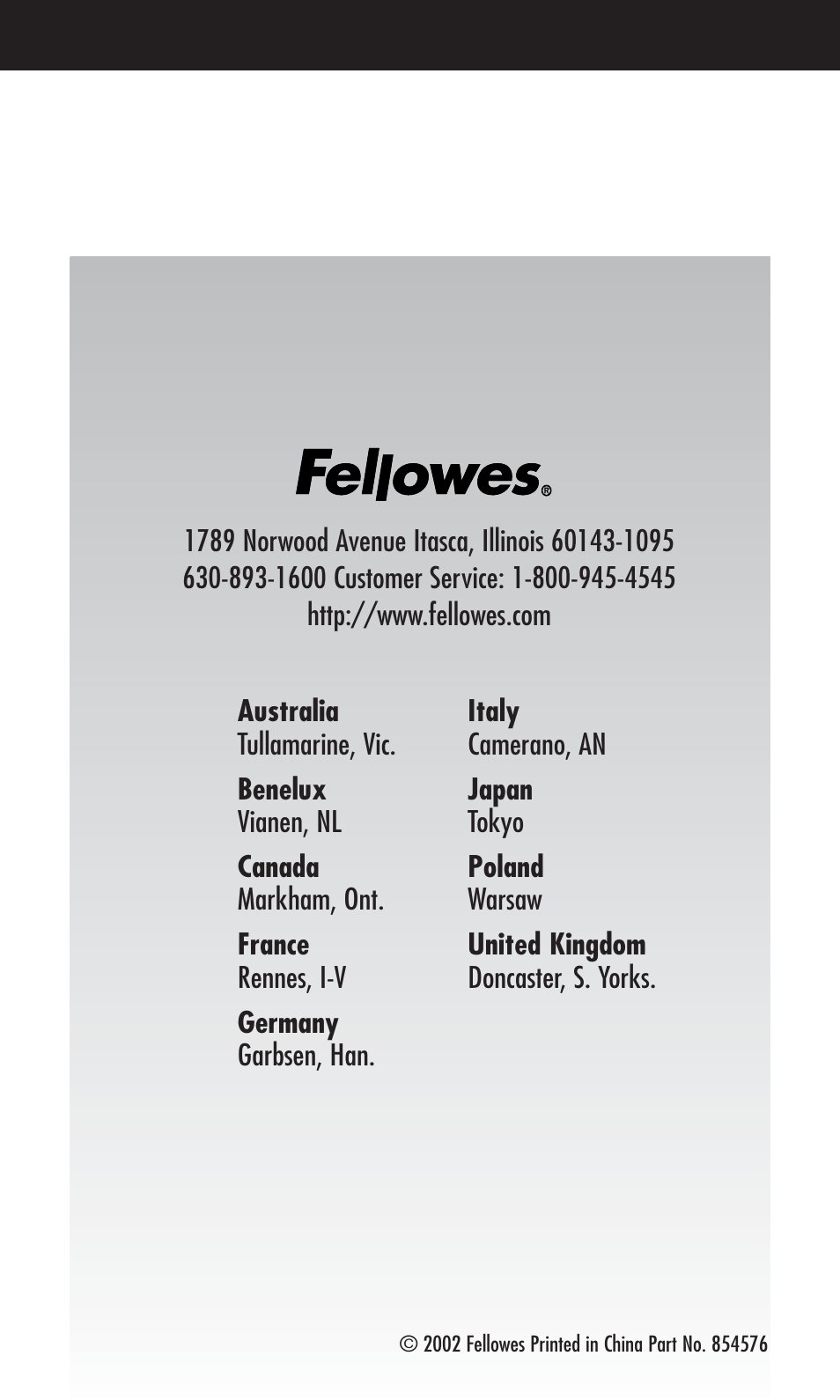 FELLOWES 854576 User Manual | 12 pages