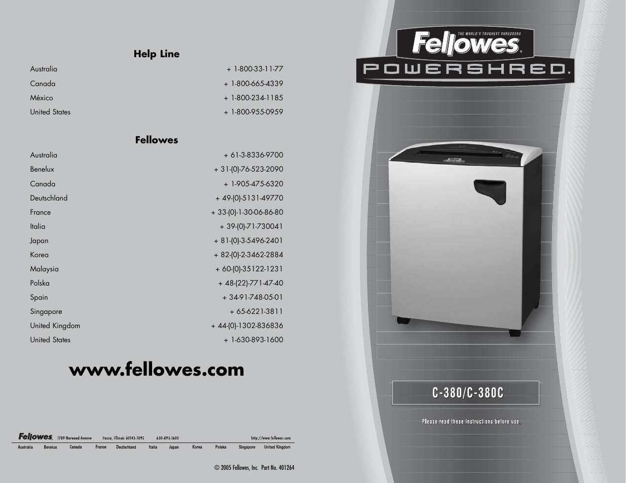FELLOWES POWERSHRED C-380C User Manual | 2 pages