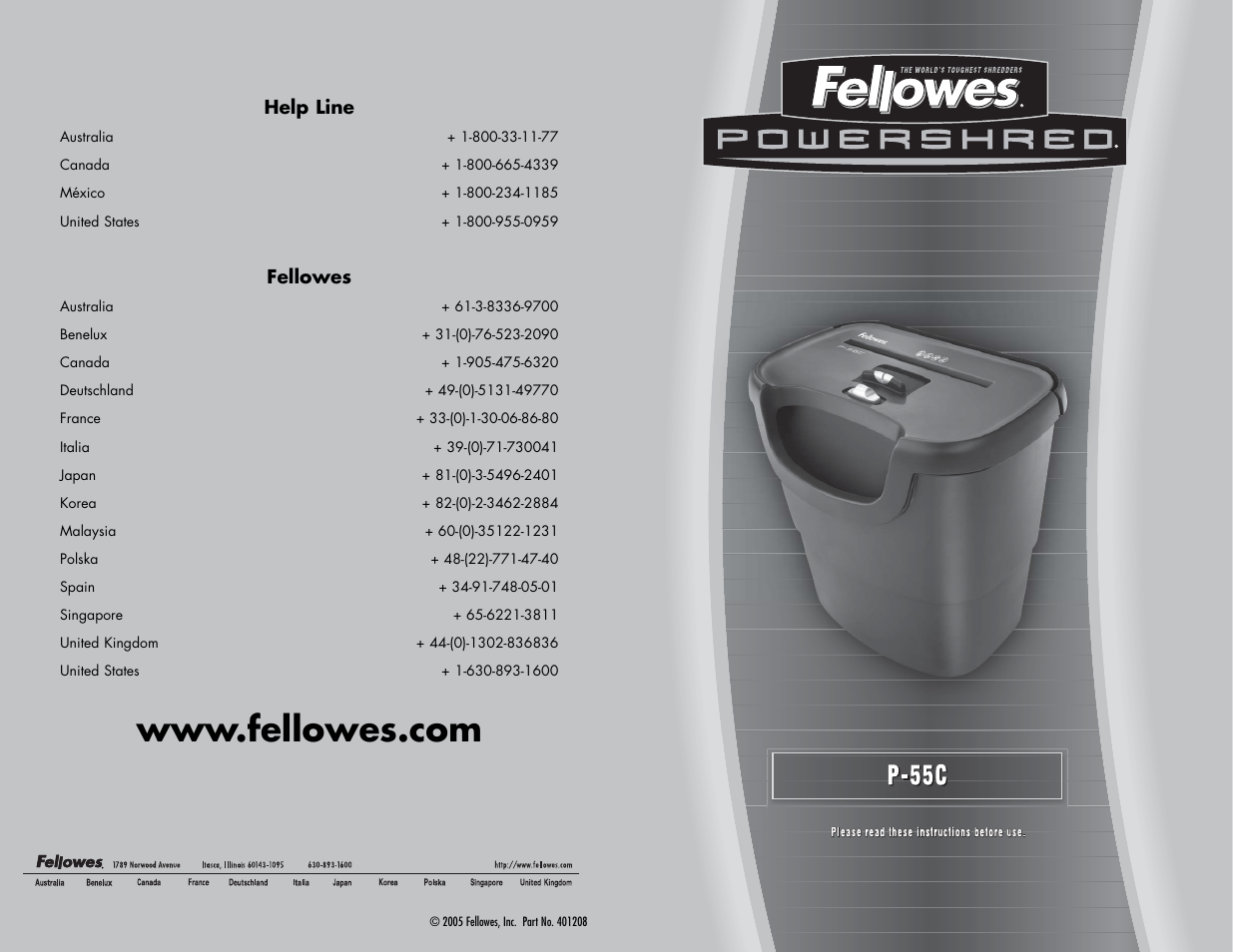FELLOWES P-55C User Manual | 2 pages