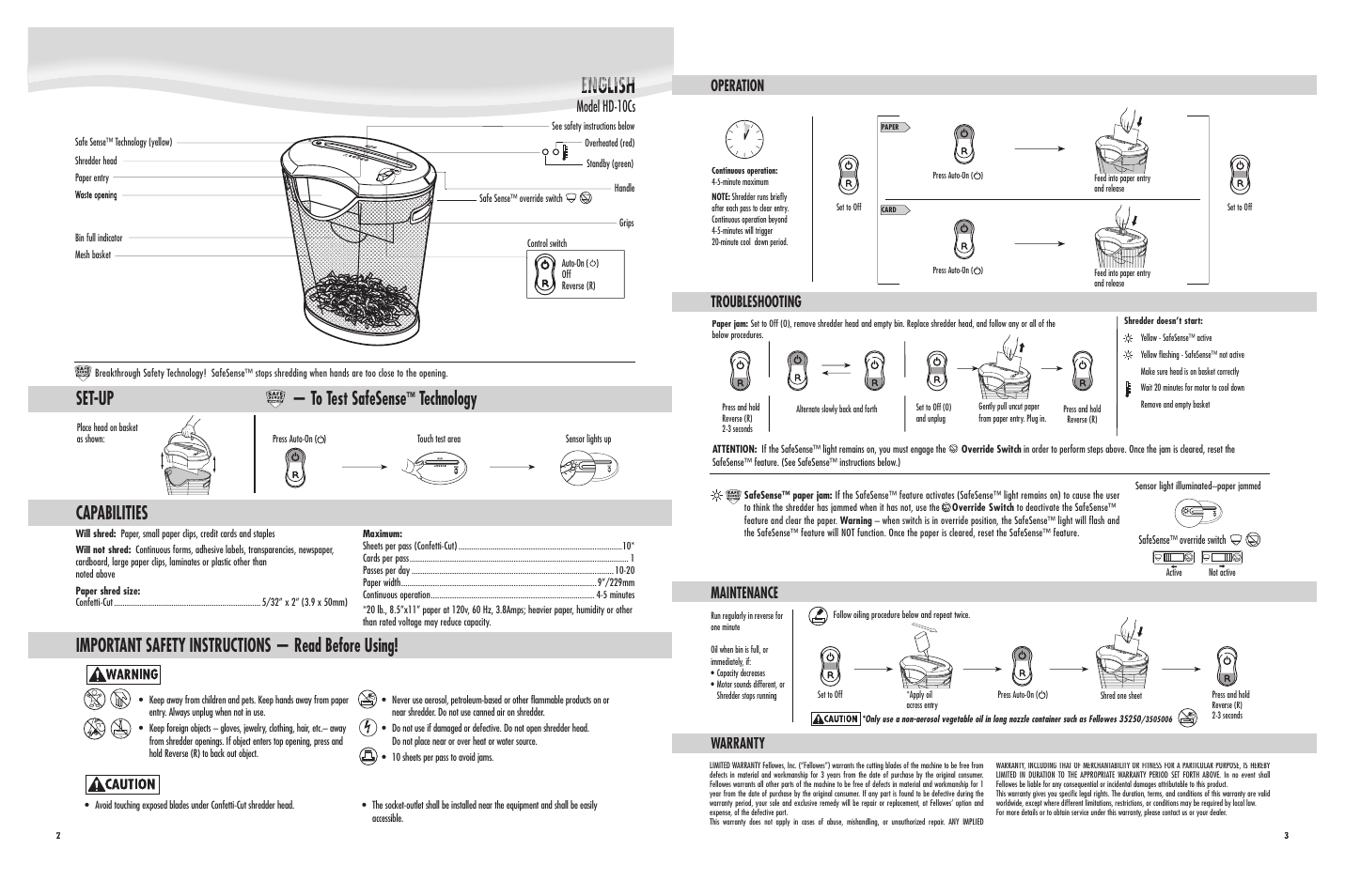 Set-up | FELLOWES HD-10CS User Manual | Page 2 / 2