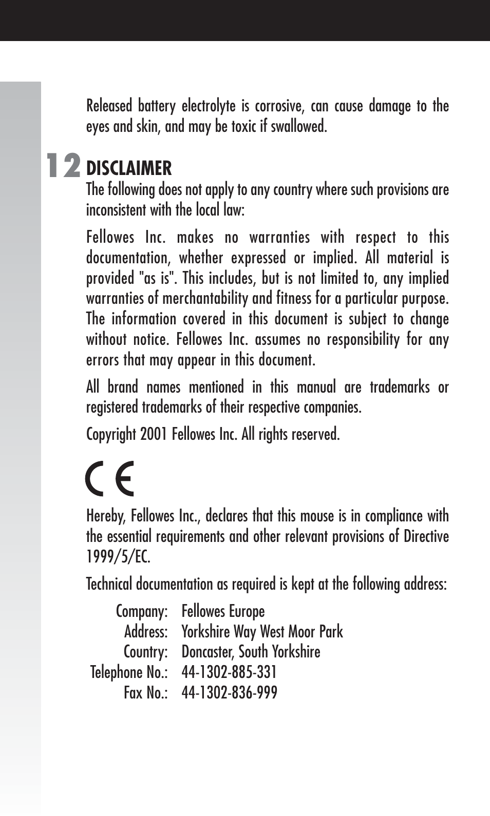 FELLOWES Cordless Mouse User Manual | Page 10 / 12