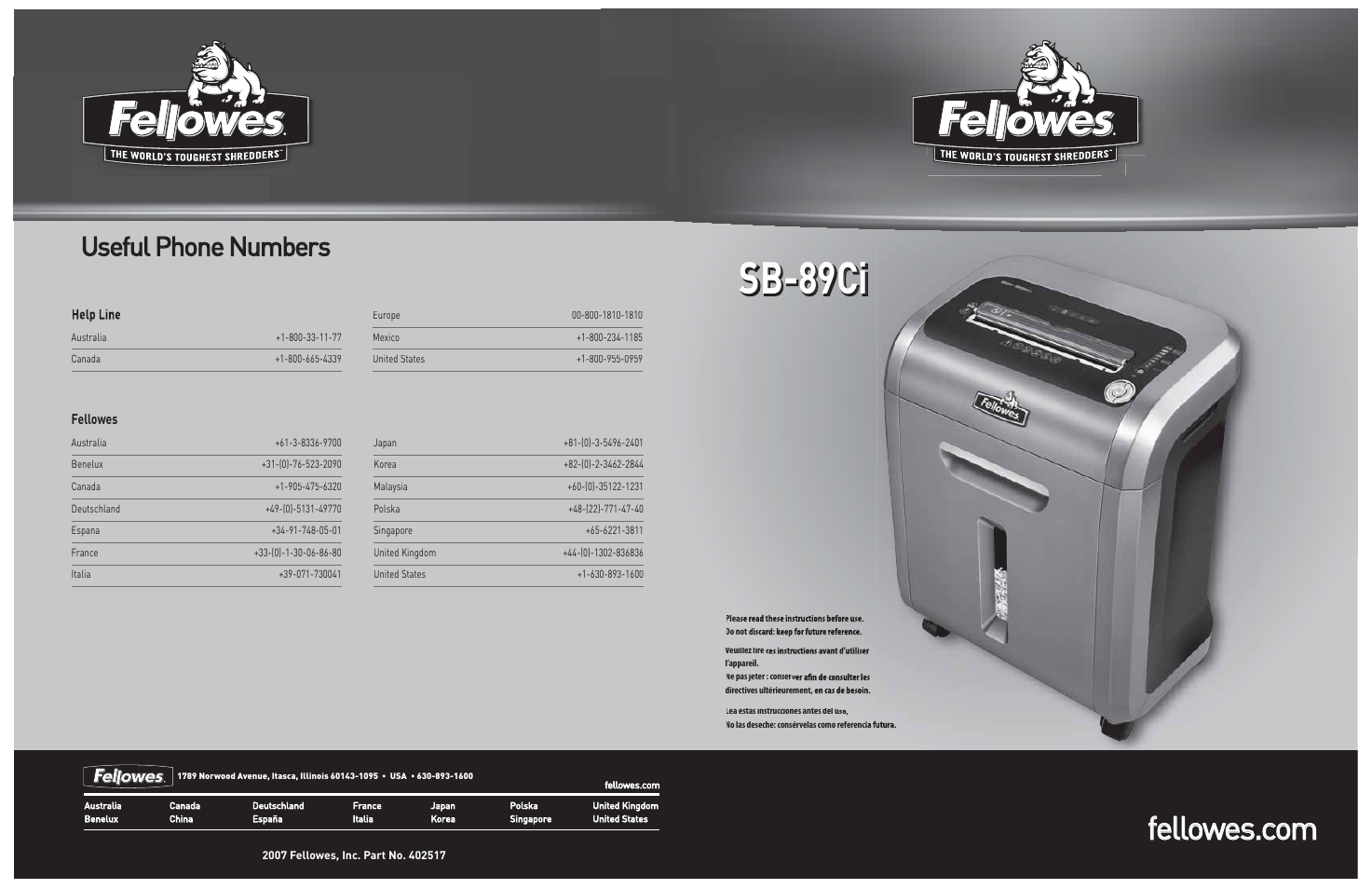 FELLOWES SB-89CI User Manual | 5 pages