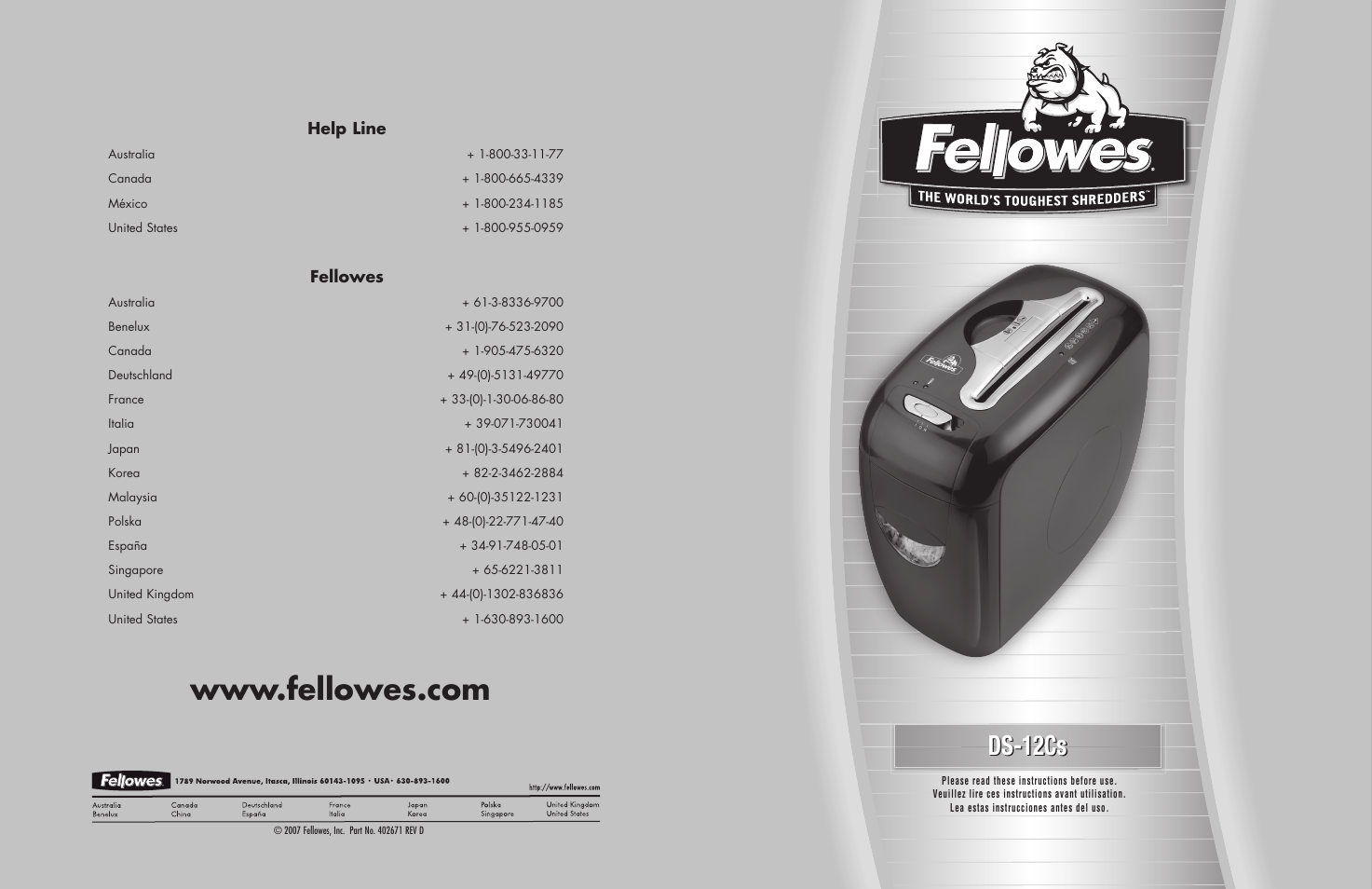 FELLOWES DS12Cs User Manual | 4 pages