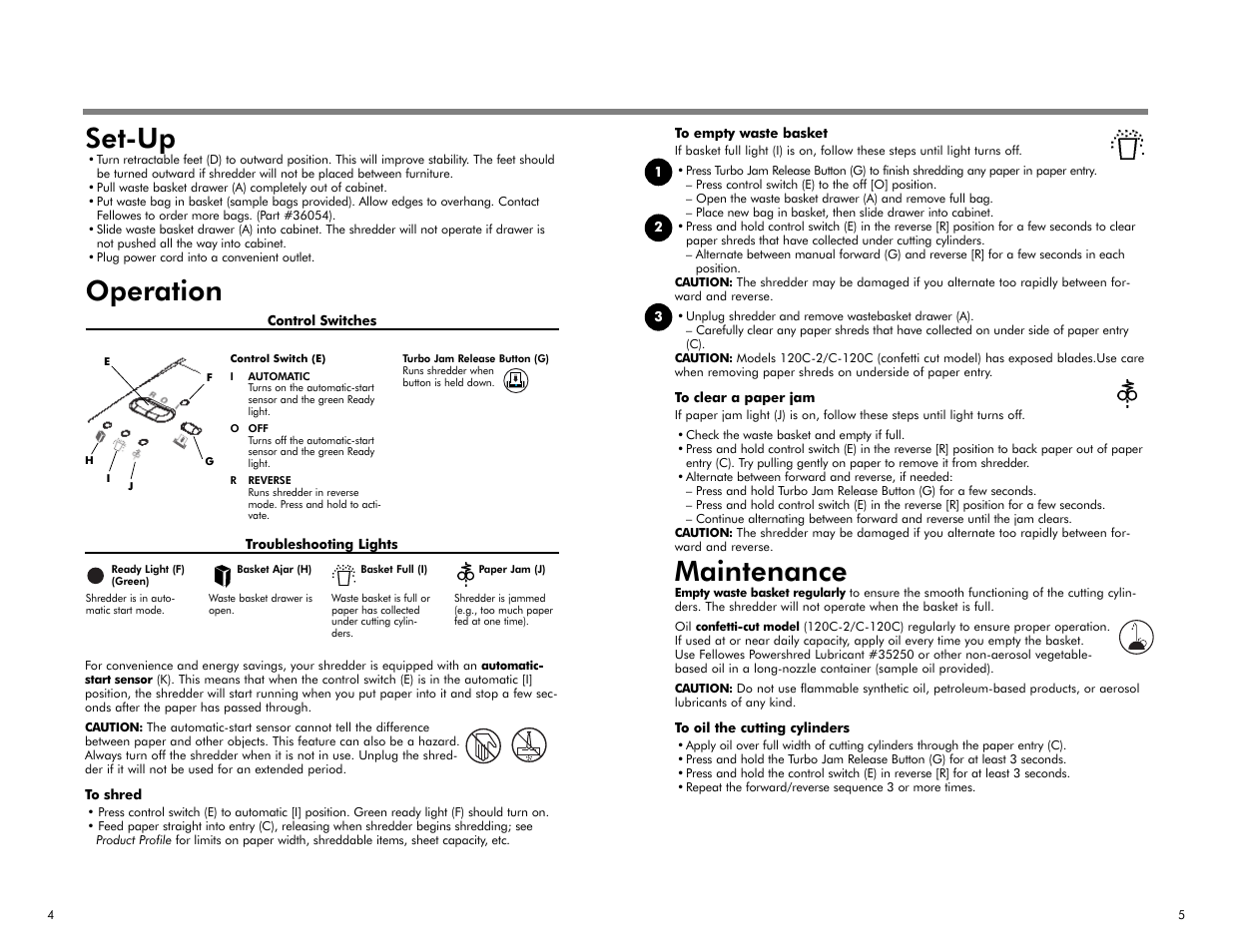 Maintenance, Set-up, Operation | FELLOWES C-120C  EN User Manual | Page 4 / 5