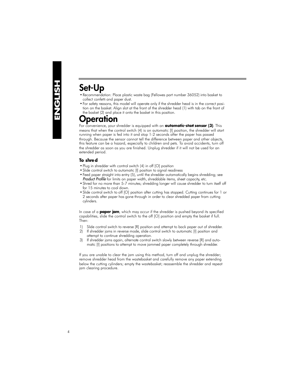 Set-up, Operation | FELLOWES OD500C User Manual | Page 5 / 8