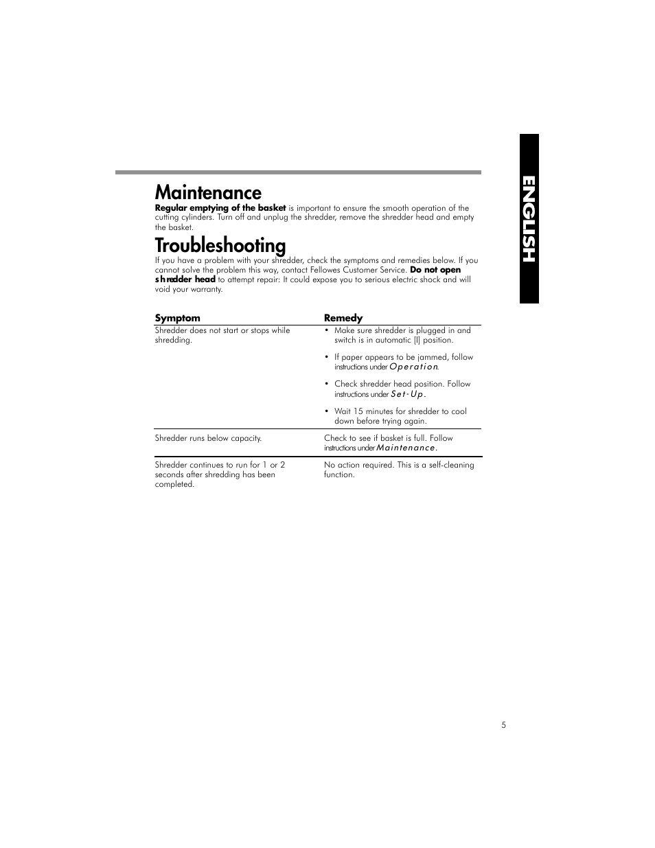 Maintenance, Troubleshooting | FELLOWES OD500C User Manual | Page 6 / 8