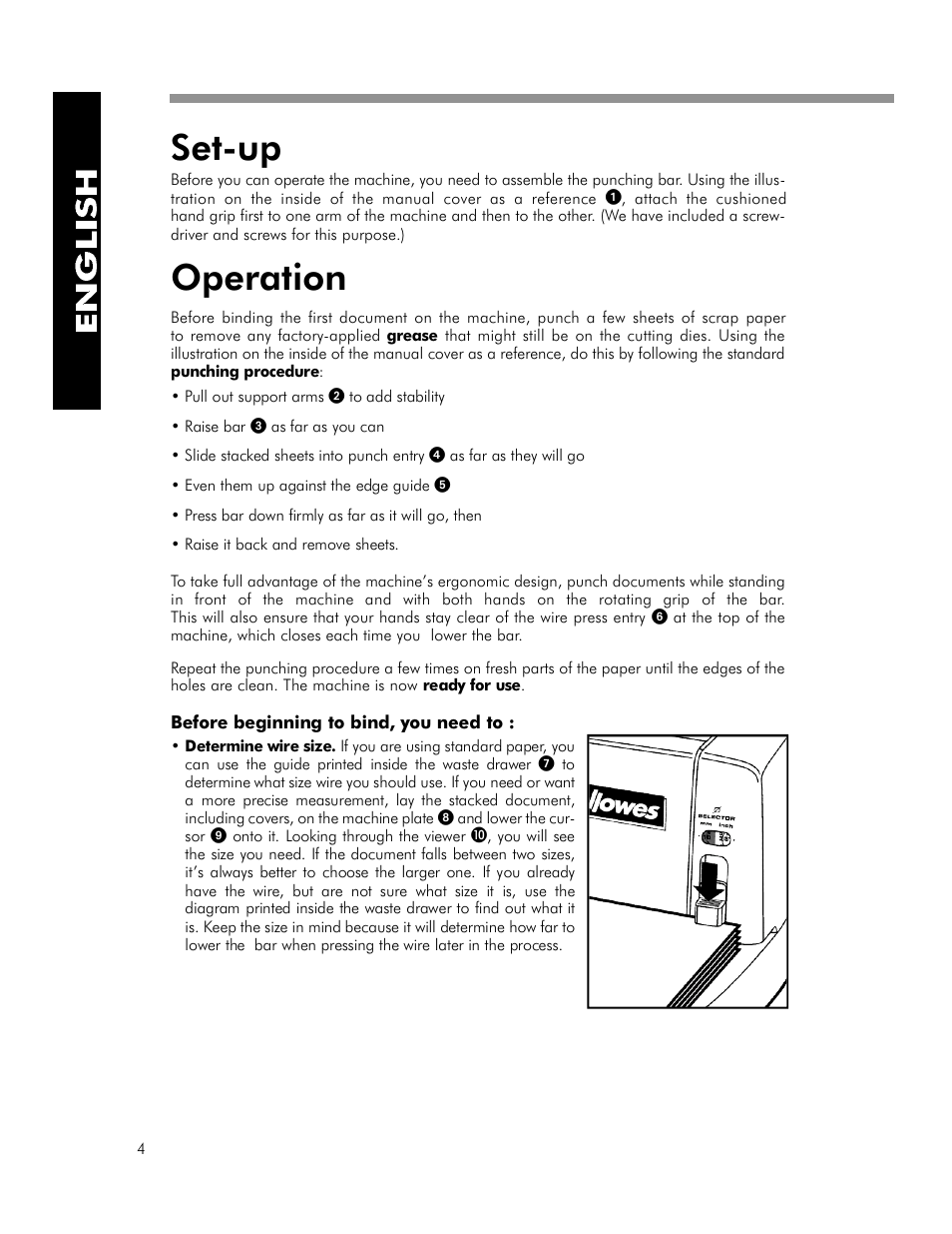 Set-up, Operation | FELLOWES WB 150 User Manual | Page 6 / 10