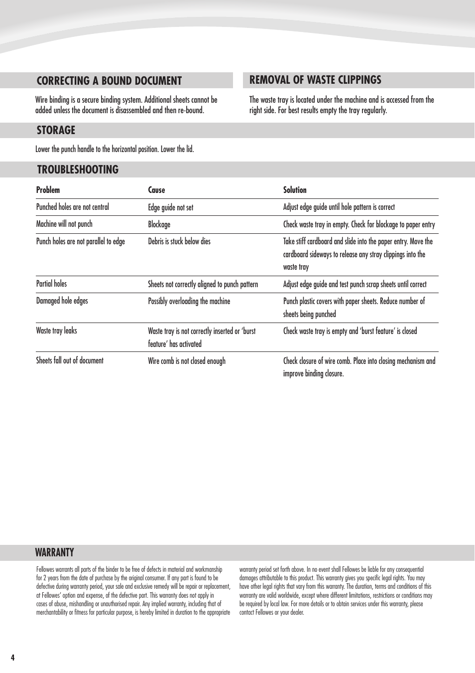 Troubleshooting, Storage | FELLOWES Quasar Wire 403054 User Manual | Page 4 / 5