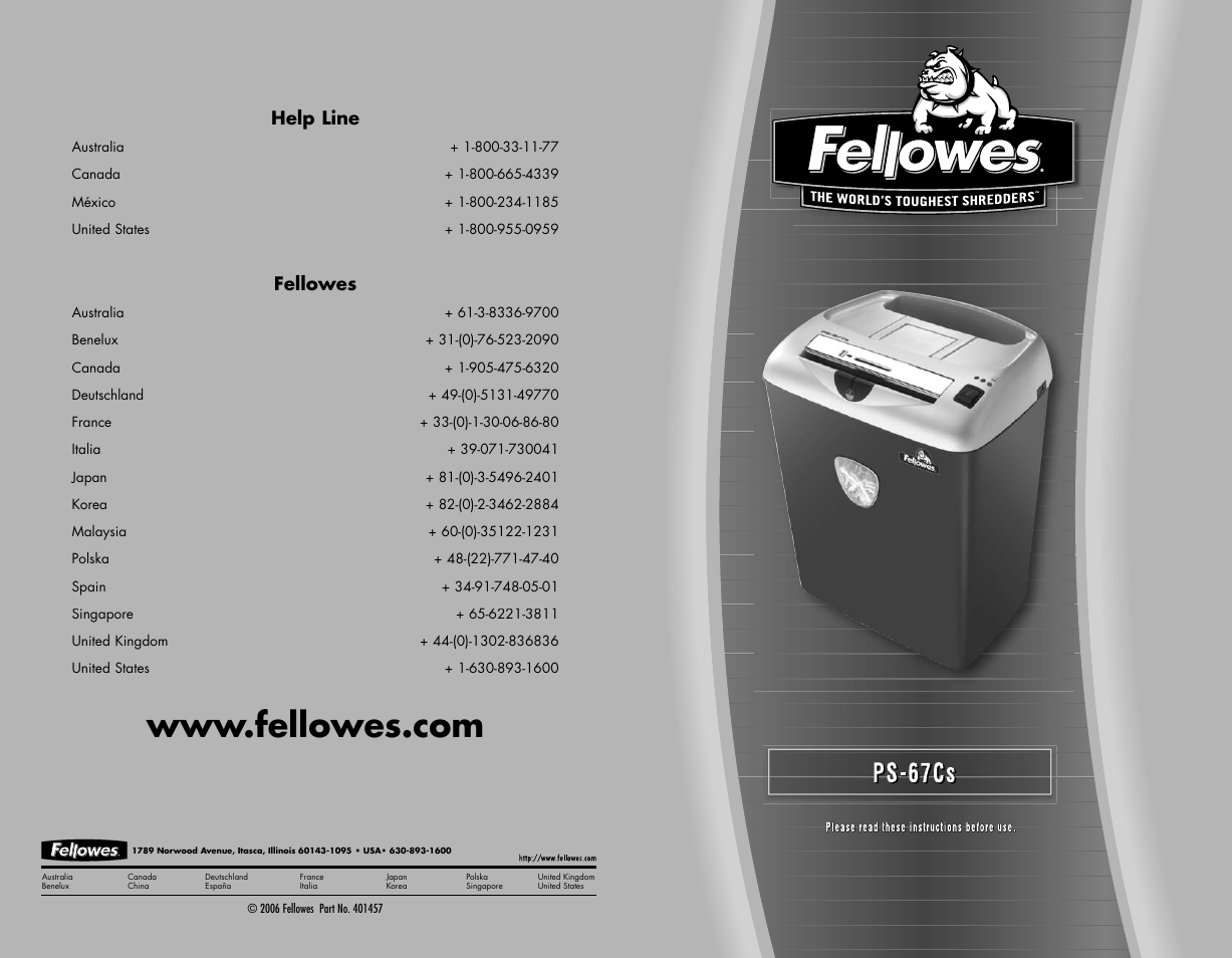 FELLOWES PS-67Cs User Manual | 2 pages