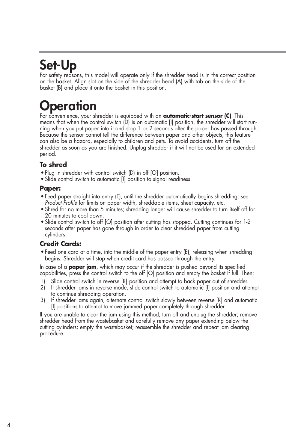 Set-up, Operation | FELLOWES W11C User Manual | Page 5 / 8