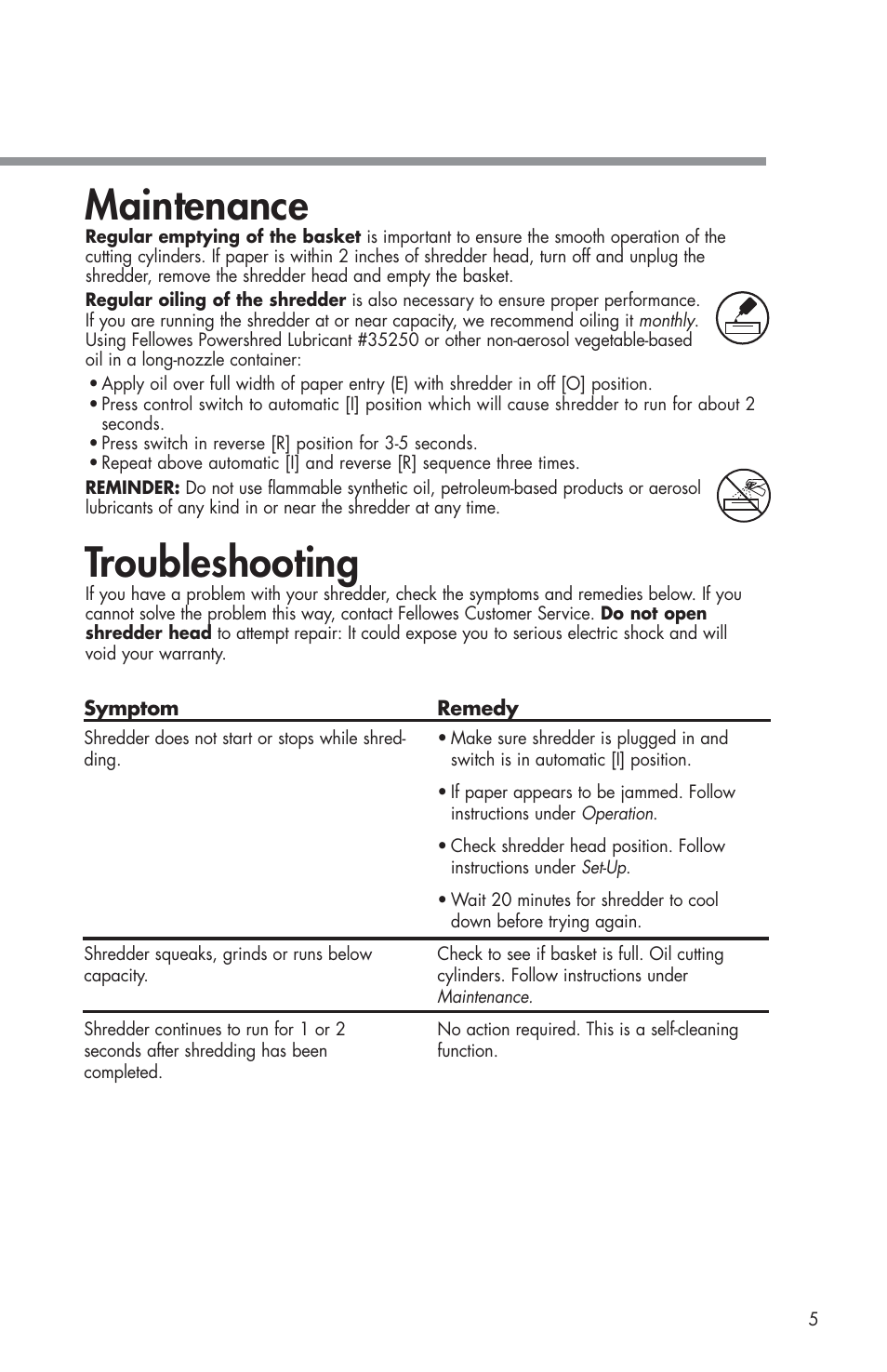 Maintenance, Troubleshooting | FELLOWES W11C User Manual | Page 6 / 8