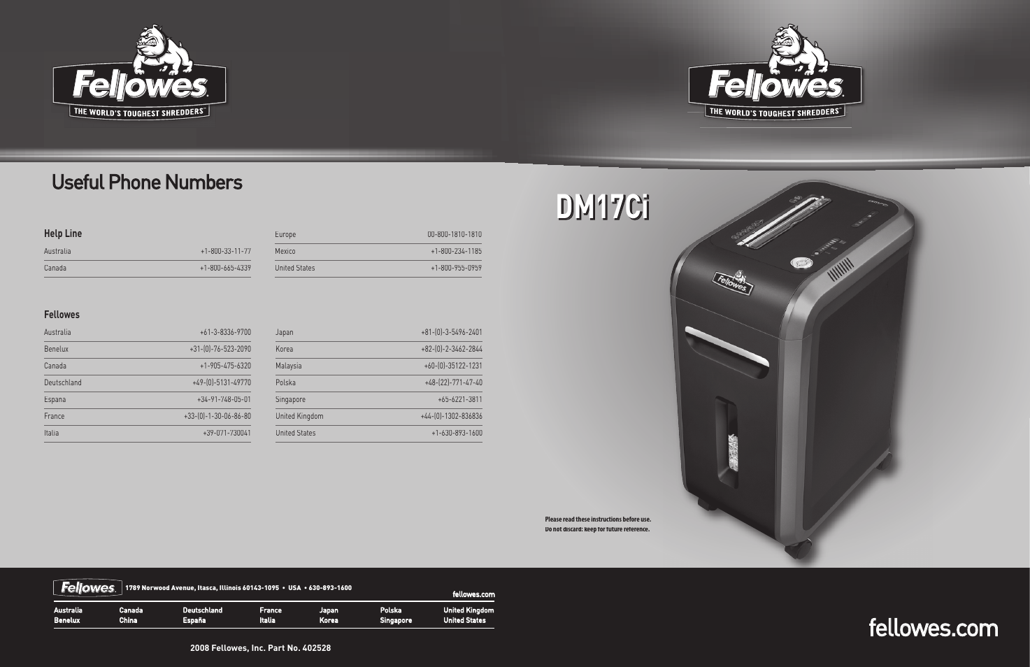 FELLOWES DM17Ci User Manual | 5 pages