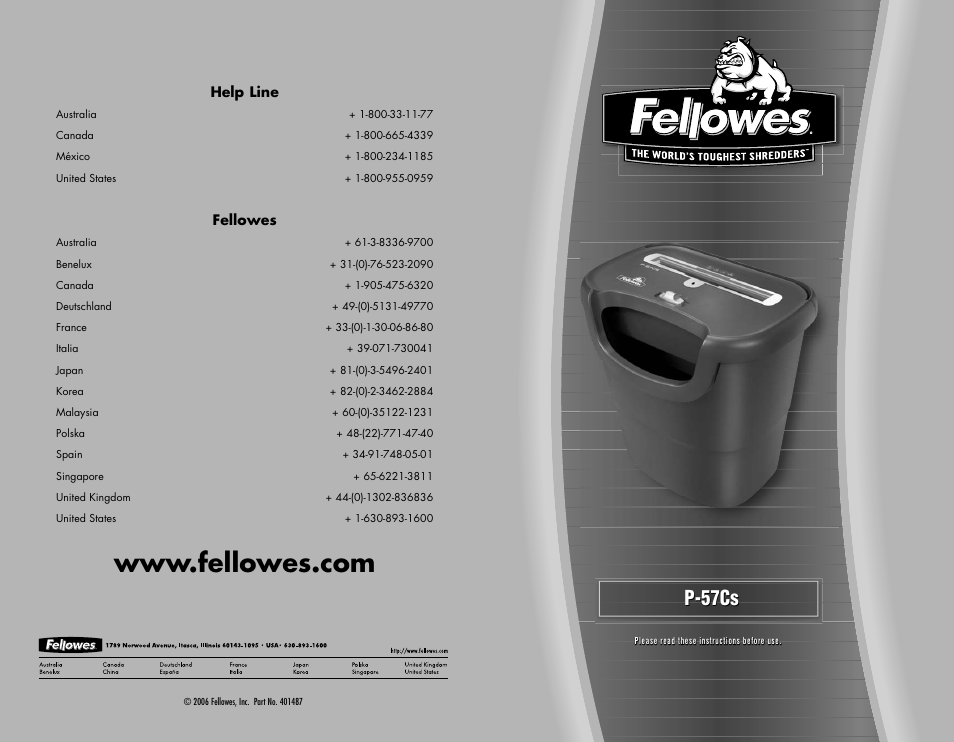 FELLOWES P-57Cs User Manual | 2 pages