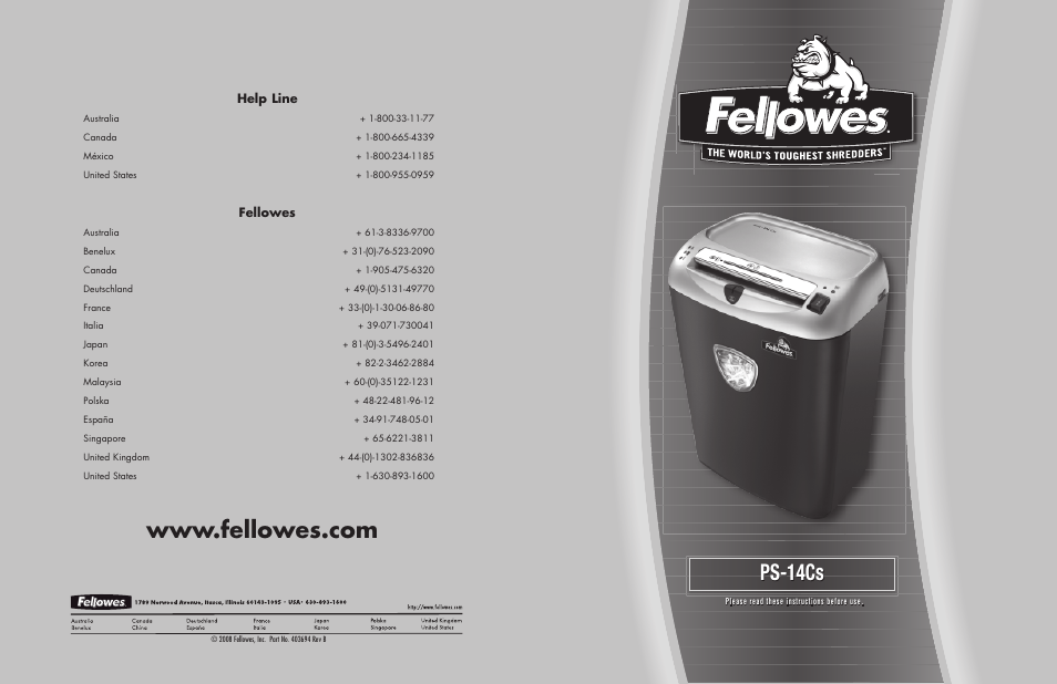 FELLOWES PS-14Cs User Manual | 2 pages