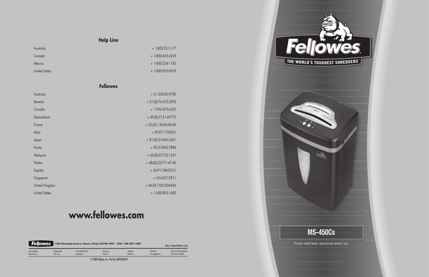 FELLOWES MS-450Cs User Manual | 2 pages